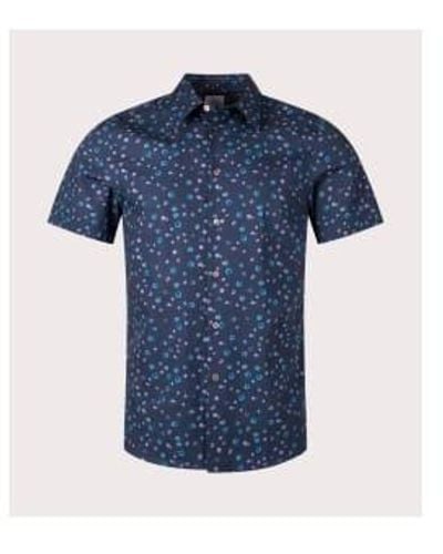 Paul Smith Ss Abstract Dots Tailored Fit Shirt Col: 50 Dark Navy, Size L - Blue