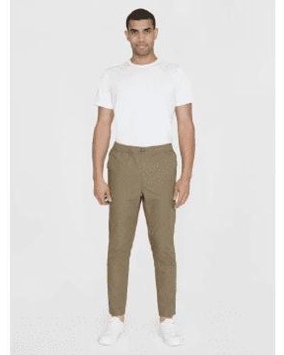 Knowledge Cotton 1070055 Tim Tapered Poplin Elastic Waist String Trousers Burned Olive S - Natural