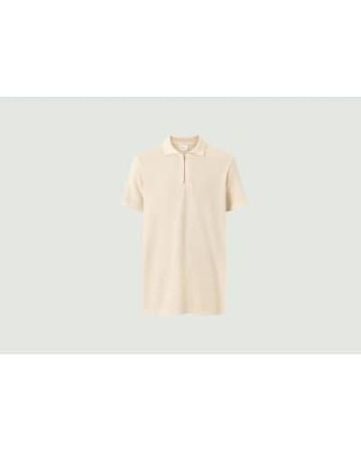 Knowledge Cotton Loose Ribbed Polo Shirt With Zipped Collar S - White