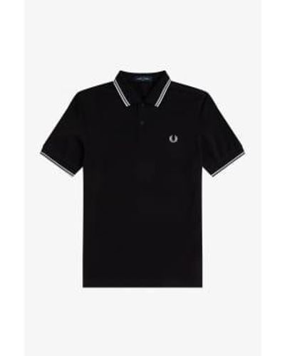 Fred Perry Slim fit polo mit doppelstreifen schwarz weiß weiß