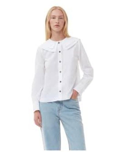 Ganni Cotton Poplin Double Collar Shirt - Bianco
