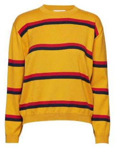 Libertine-Libertine Pull à manches longues en tricot à rayures en coton jaune ocre