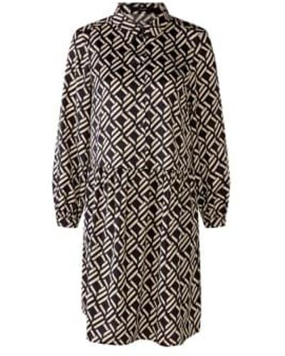 Ouí Patterned Midi Dress And Camel - Nero