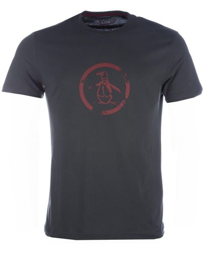Original Penguin Distressed Circle Logo T Shirt Charcoal 2 - Grigio