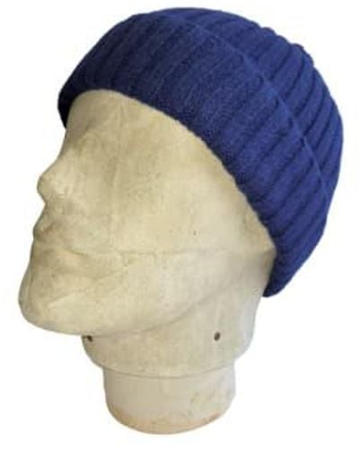 Merchant Menswear Ribbed Lambswool Beanie Persian / One Size - Blue