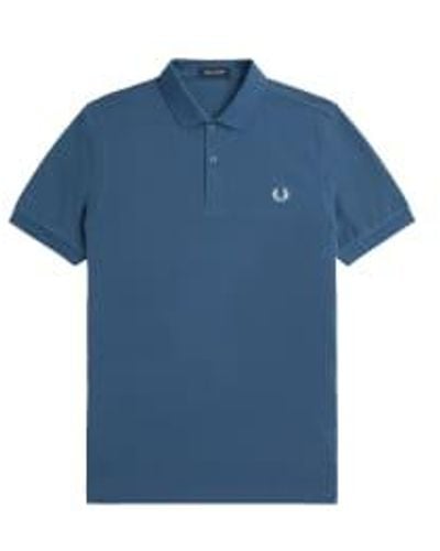 Fred Perry Slim Fit Plain Polo Midnight / Light Ice S - Blue