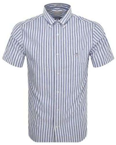 GANT Regular Fit Striped Cotton Linen Short Sleeve Shirt - Blue