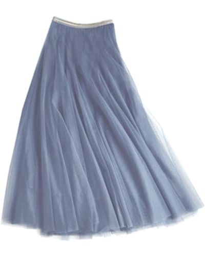 LAST TRUE ANGEL Denim Blue Widelth Gold Stripe Waistband Tulle Layer Skirt