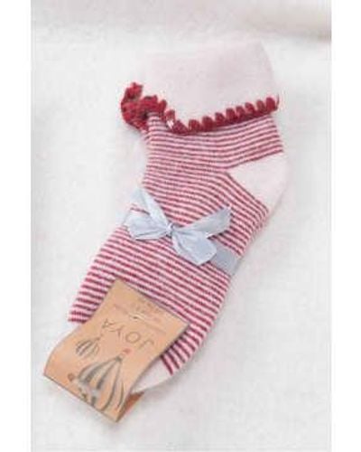 Joya Cream Stripey Bed Socks 4-7 - Pink