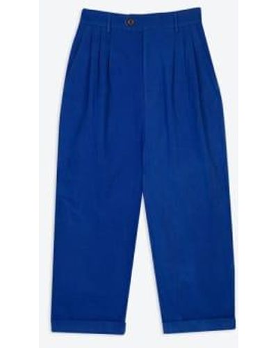 Lowie Drill Cobalt Pleat Front Trouser S - Blue