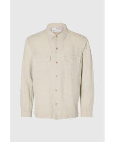 SELECTED Pure cashmere mads linen overshirt - Blanco