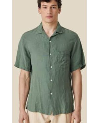 Portuguese Flannel Linen Camp Collar Short Sleeved Shirt Dry - Verde