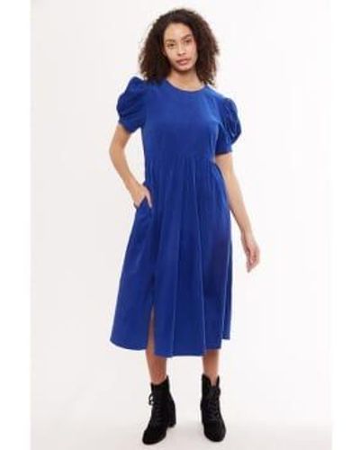Louche Stasia Baby Cord Statement Sleeve Midi Dress 16 - Blue