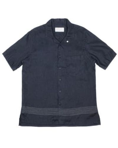 Merchant Menswear Hawaii Wave Linen Shirt Um - Blue