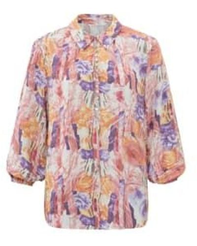Yaya Blouse With Classic Collar And Balloon Sleeves Or Flamingo Plume Dessin - Rosa