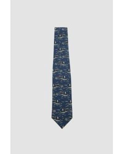Drake's Remo impresa corbata seda azul