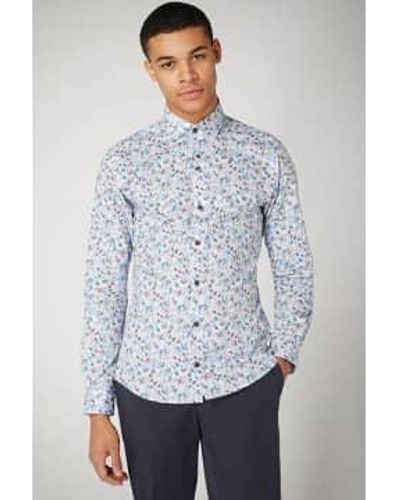 Remus Uomo And Red Flower Design Long Sleeve Shirt 15 - Blue