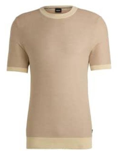 BOSS Tantino Short Sleeve Cotton Blend Jumper With Micro Structure - Natural