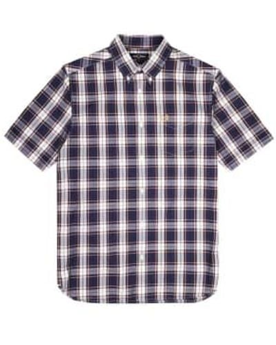 Fred Perry Authentic Button Down Short Sleeve Check Shirt French Navy 1 - Blu