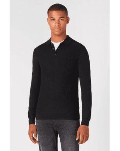 Remus Uomo Merino Wool Blend Long Sleeve Knitted Polo Shirt Extra Large - Black