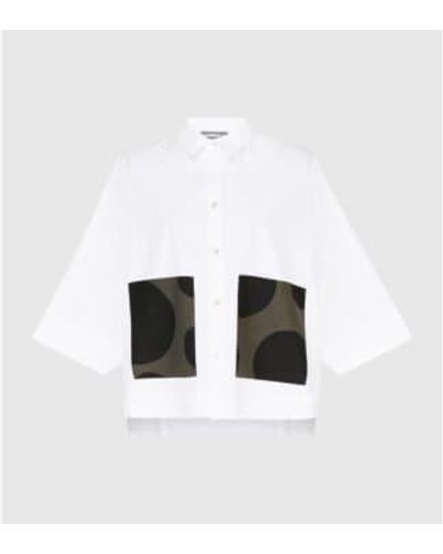 Alembika Cream Shirt With Black And Khaki Spot Pocket S - White