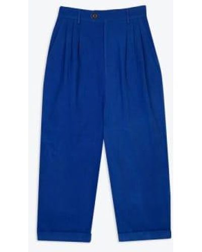 Lowie Cotton Drill Pleat Front Trs S - Blue