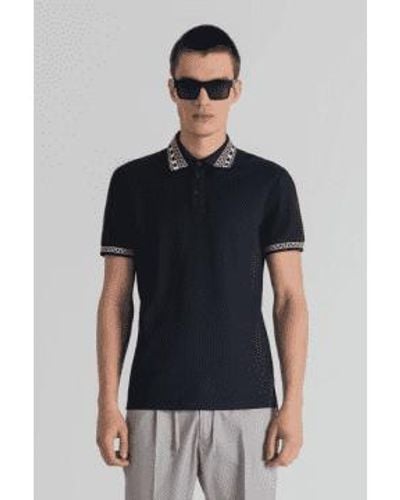 Antony Morato Patterned Collar Polo Shirt Large - Blue