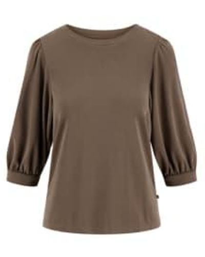 Zusss Loam Puff Sleeve Top Small - Brown