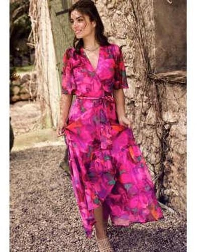 Hope & Ivy Das Corinne Flutter Sleeve Maxi Wrap Kleid - Pink