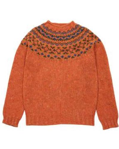 Harley Of Scotland Yoke Sweater Stronsay M - Orange