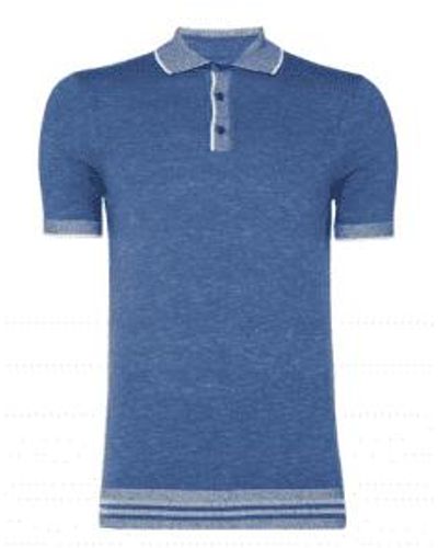 Remus Uomo Light Marl Knit Polo Shirt - Blue
