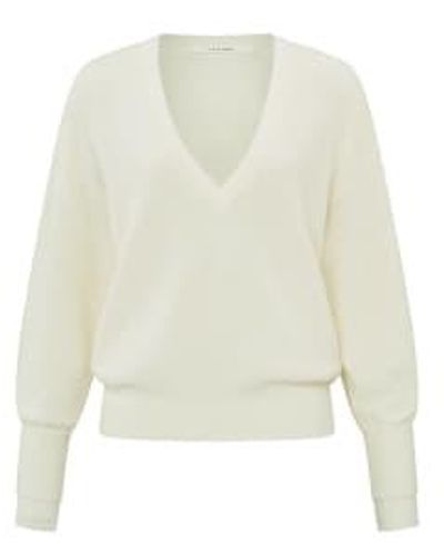 Yaya Jumper With V-neckline And Sleeve Detail - White