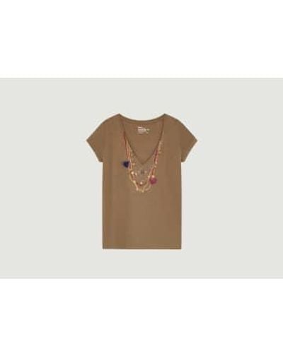 Leon & Harper Organic Cotton T-shirt With Necklace Pattern Tonton Medail - Natural