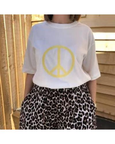 Mint Tea Boutique Kiss Me At The Disco Yellow Peace Glitter Tee Large - Blue