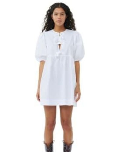Ganni Cotton Poplin Tie String Mini Dress 32 / Bright - White