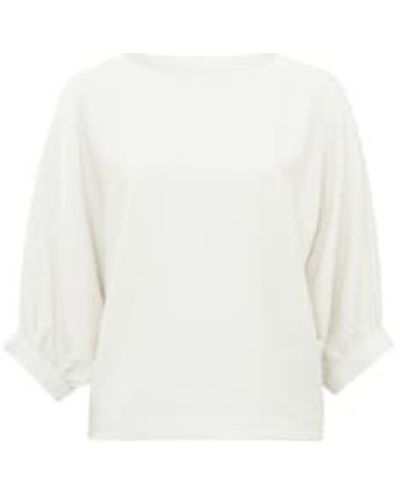 Yaya Batwing Top With Boatneck And Long Sleeves Or Off - Bianco