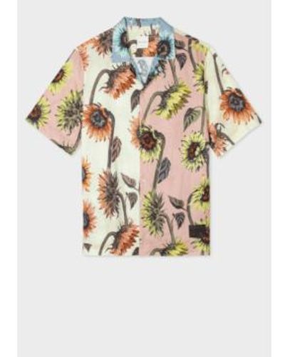 Paul Smith Pastel Colour-block 'sunflower' Print Short-sleeve Shirt Linen - Multicolor
