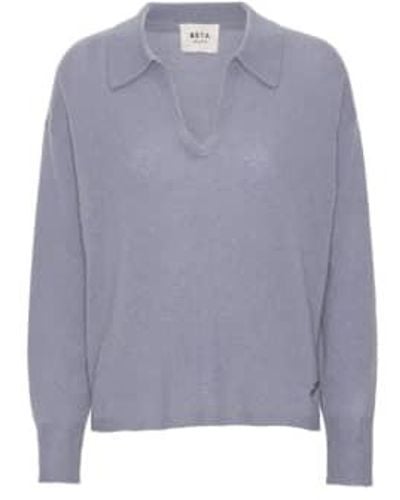 BETA STUDIOS Greta Polo Mongolian Cashmere Sweater - Blue