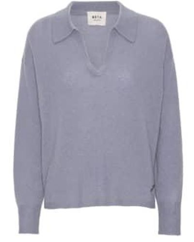 BETA STUDIOS Greta Polo Mongolian Cashmere Sweater - Blue