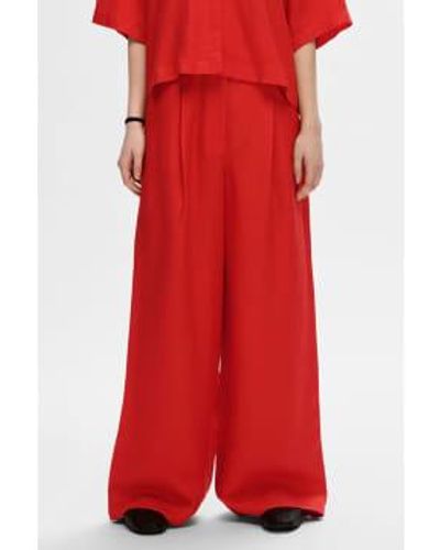 SELECTED Flame scarlet lyra pantalon en lin large - Rouge