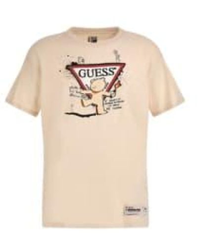 Guess SS BSC Molotov Teddy Logo T -Shirt Quicksand - Natur