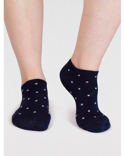 Thought Navy Spw839 Dottie Bamboo Spotty Trainer Socks - Blue
