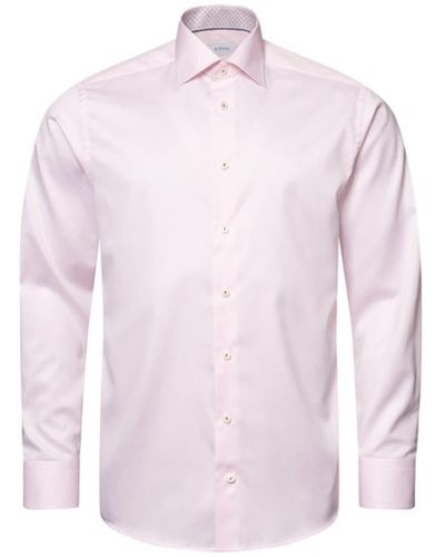 Eton Camisa sarga firma rosa slim fit con recorte geométrico contraste - Morado