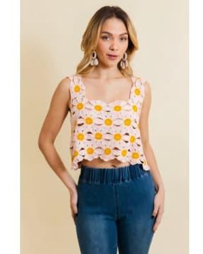 Leto Crochet Daisy Crop Top Xs/s - Orange