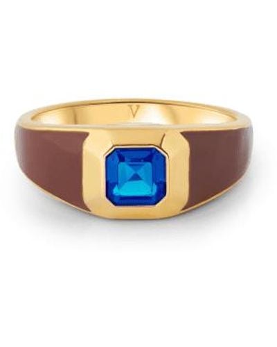 V By Laura Vann Sophie enamel / blue stone signet ring - Bleu