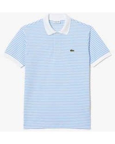 Lacoste Pale Striped Contrast Collar Polo Shirt - Blu