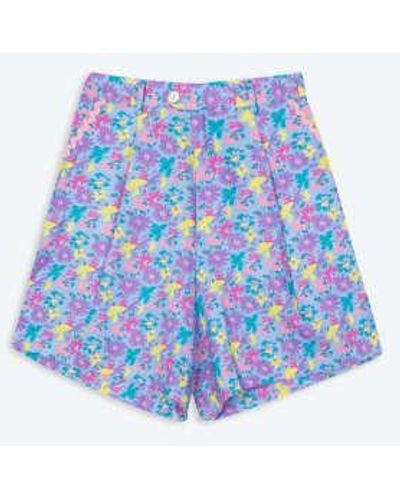 Lowie Linen Hyper Floral Pleat Front Shorts S - Blue