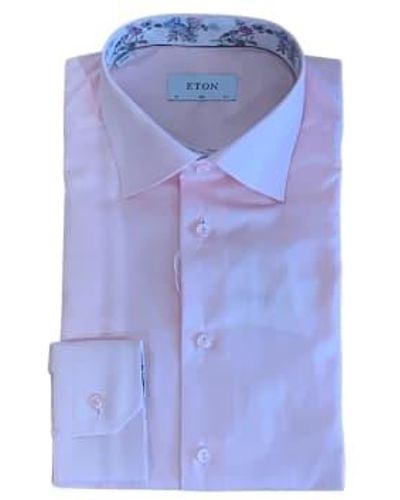 Eton Slim Fit Dress Shirt With Floral Insert - Blu