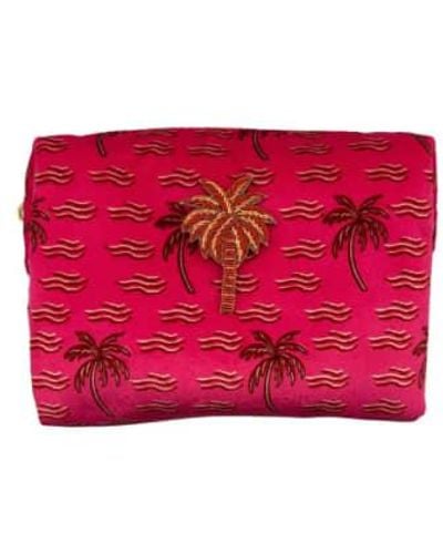SIXTON LONDON Palm Make Up Bag And Palm Pin Large Recycled Velvet - Rosso