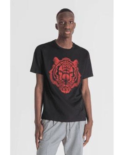 Antony Morato Schwarz -rot -tiger gedruckter schlanker fit t -shirt